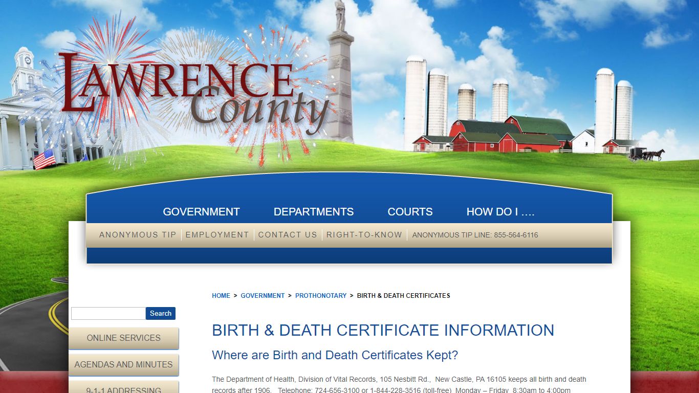 Birth & Death Certificate Information | Lawrence County, Pennsylvania